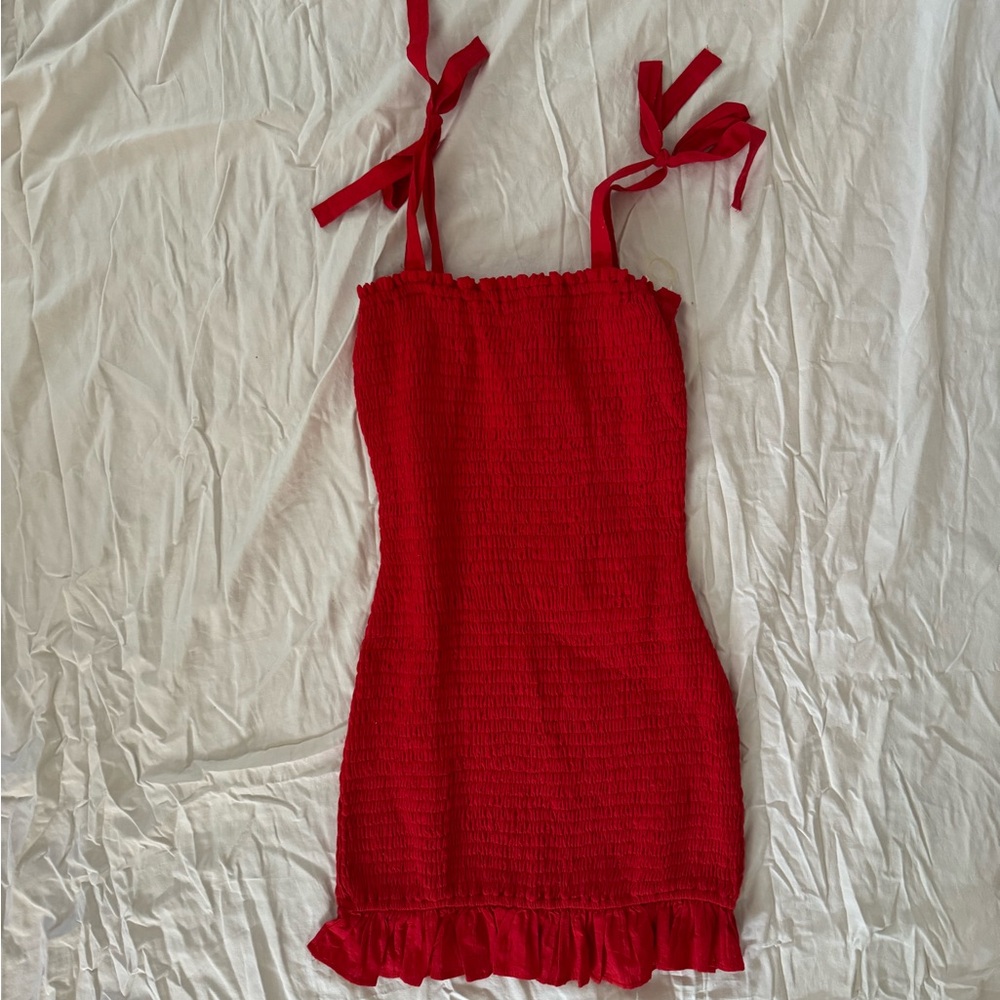 Red smocked dress never worn